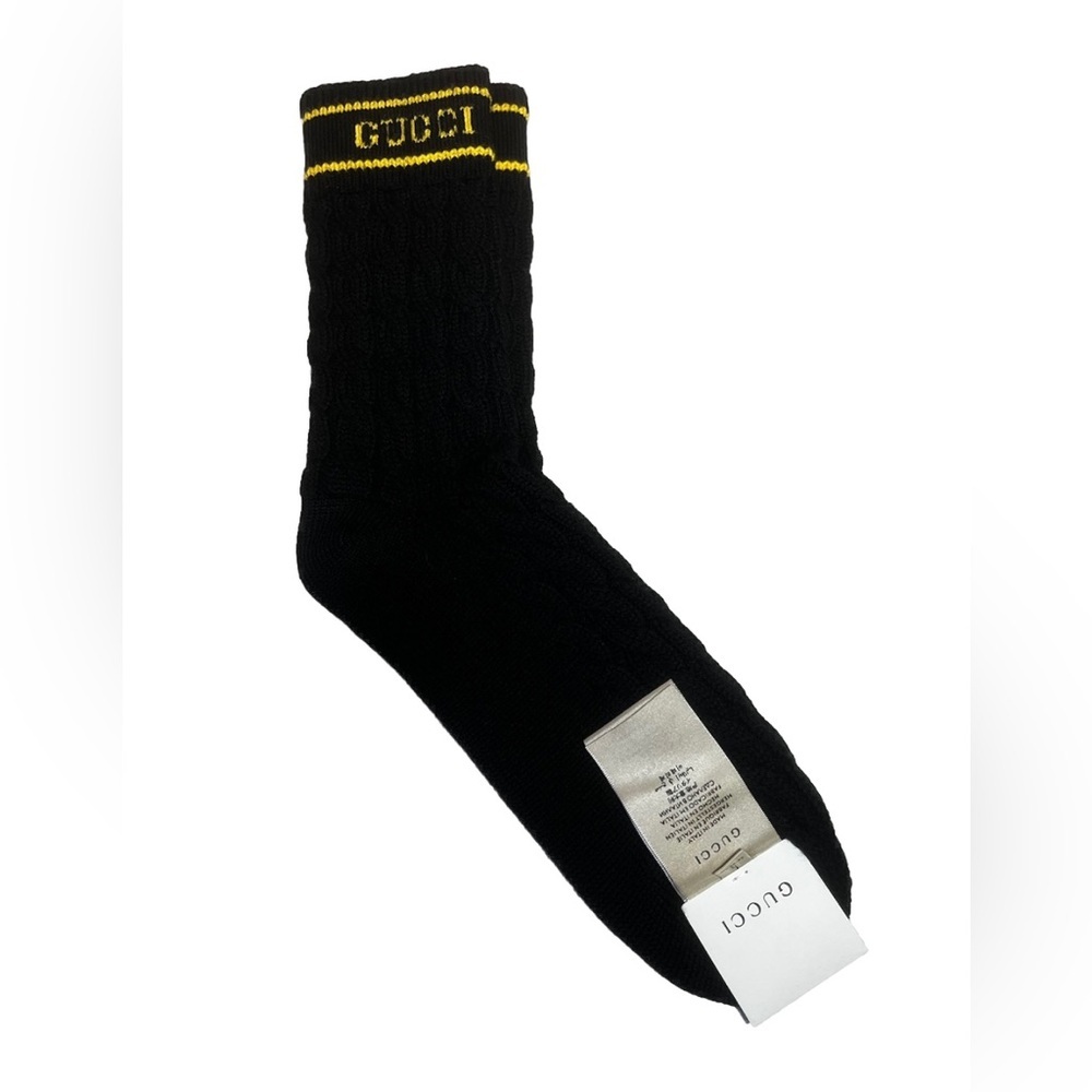 NWT Gucci Cable Knit Wool Black Long Socks Size L (26-28cm)